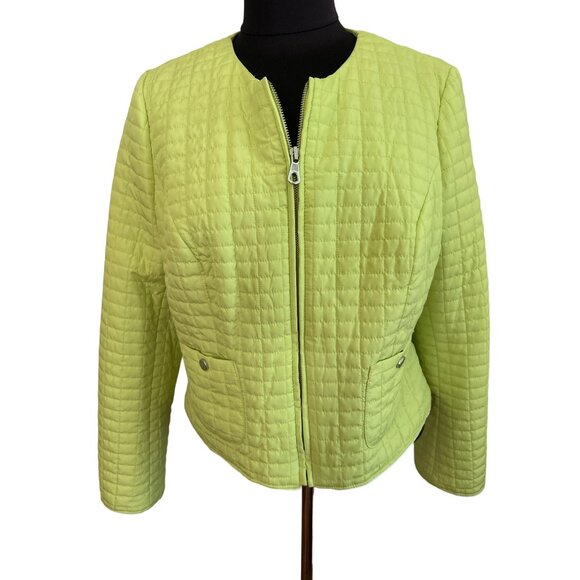 Chico's Neon Green Quilted Zip-Up Jacket Size 1 (Small) Women's Outerwear - Picture 1 of 7